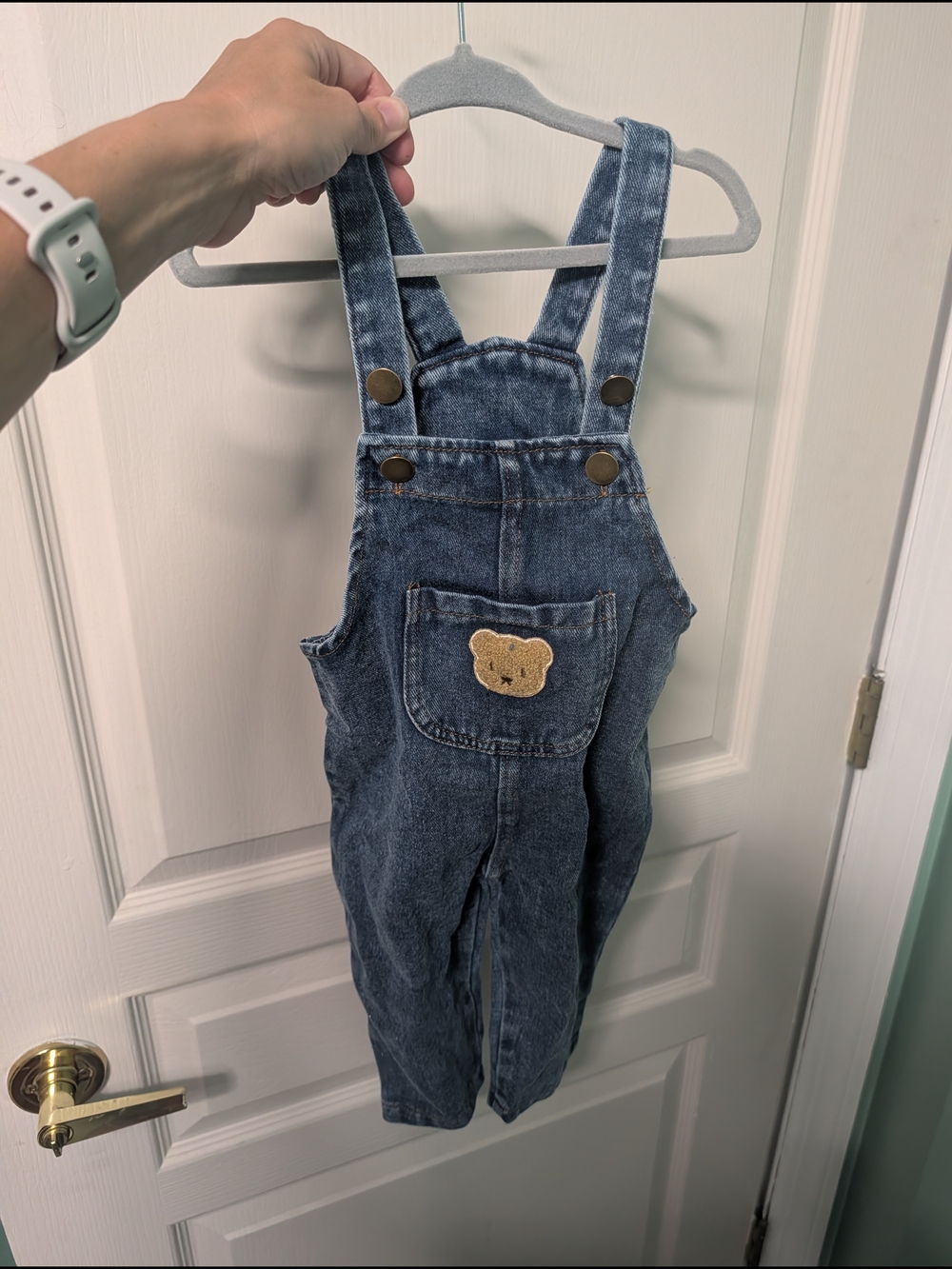 Blue Denim Bear Pocket Overalls for Kids